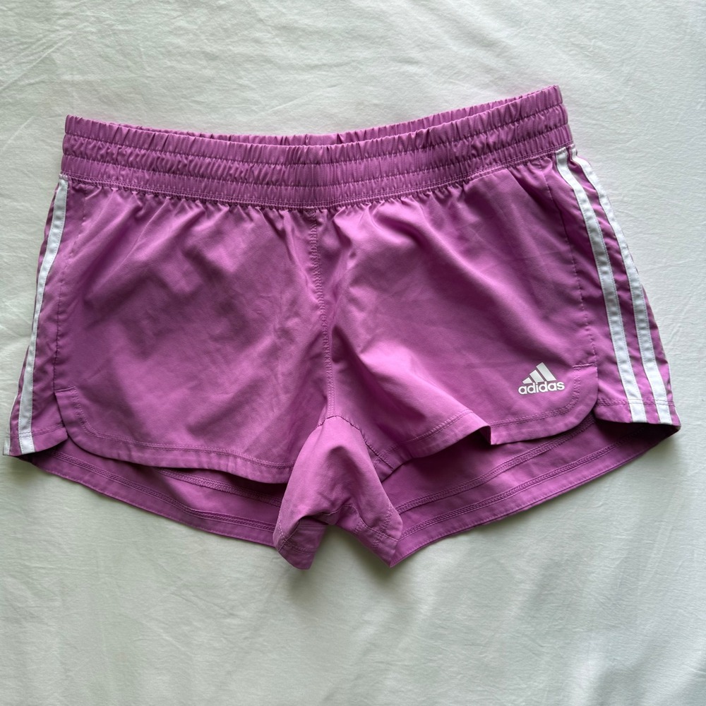 Adidas Pacer 3-Stripes Woven Shorts Womens Medium Violet Pink AEROREADY Summer